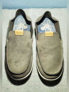 OluKai NaluKai Kala Gray  Leather Men's Slip-on  Casual Shoe Size 9.5